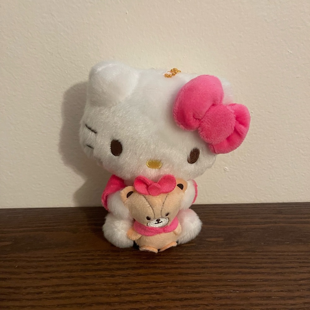 Sanrio Hello Kitty Keychain Plush with Teddy Bear – Cute Kawaii Charm
